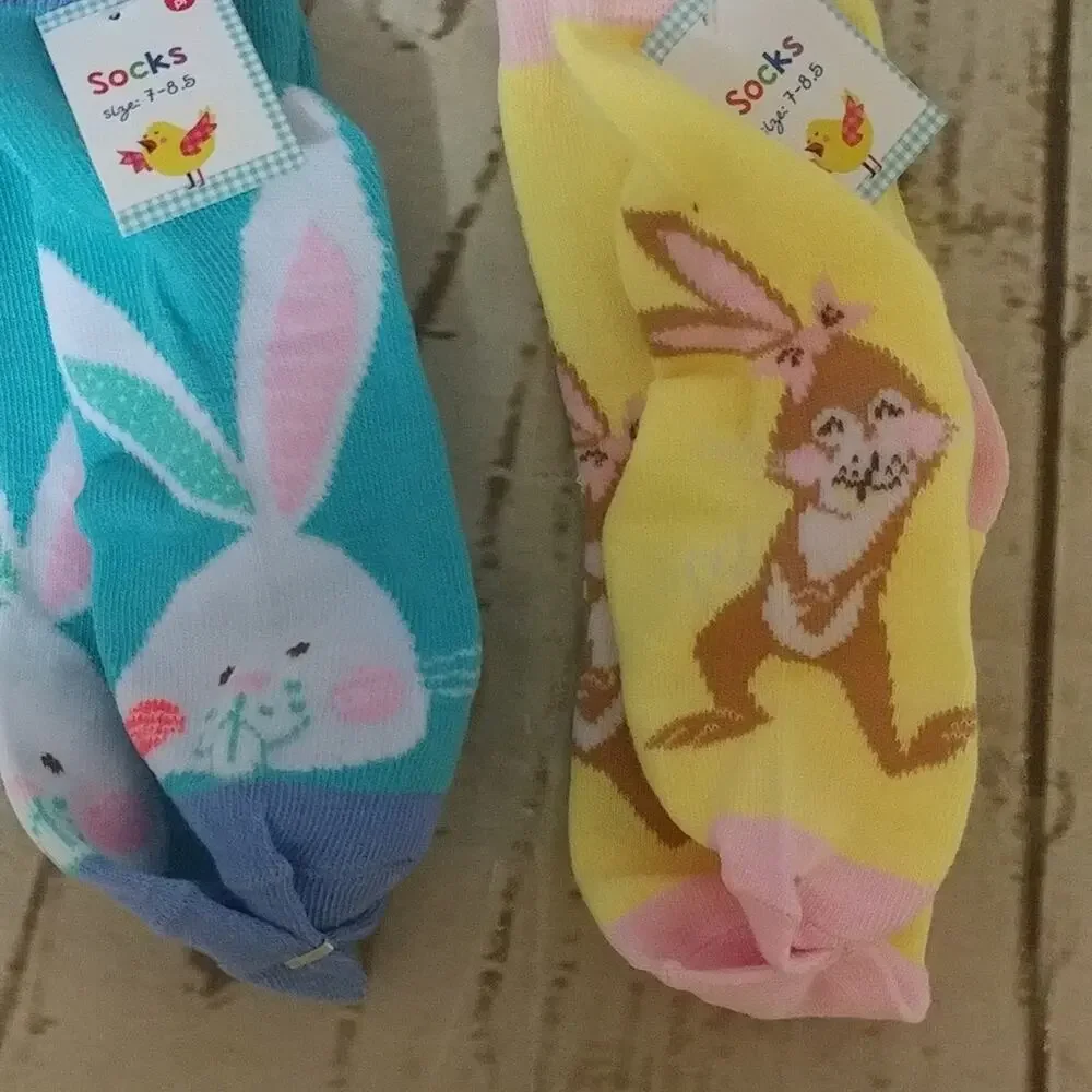 Spring Theme Bunny Print Kids' Socks - 2 Count Size 7-8.5